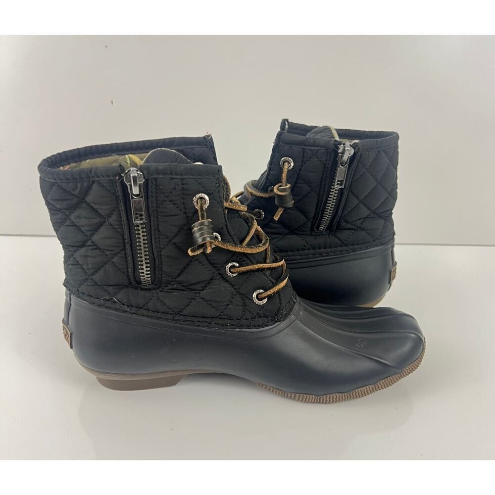 Sperry Saltwater Quilted Duck Boot Black Size 7 M Waterproof Rain Snow - Picture 3 of 8